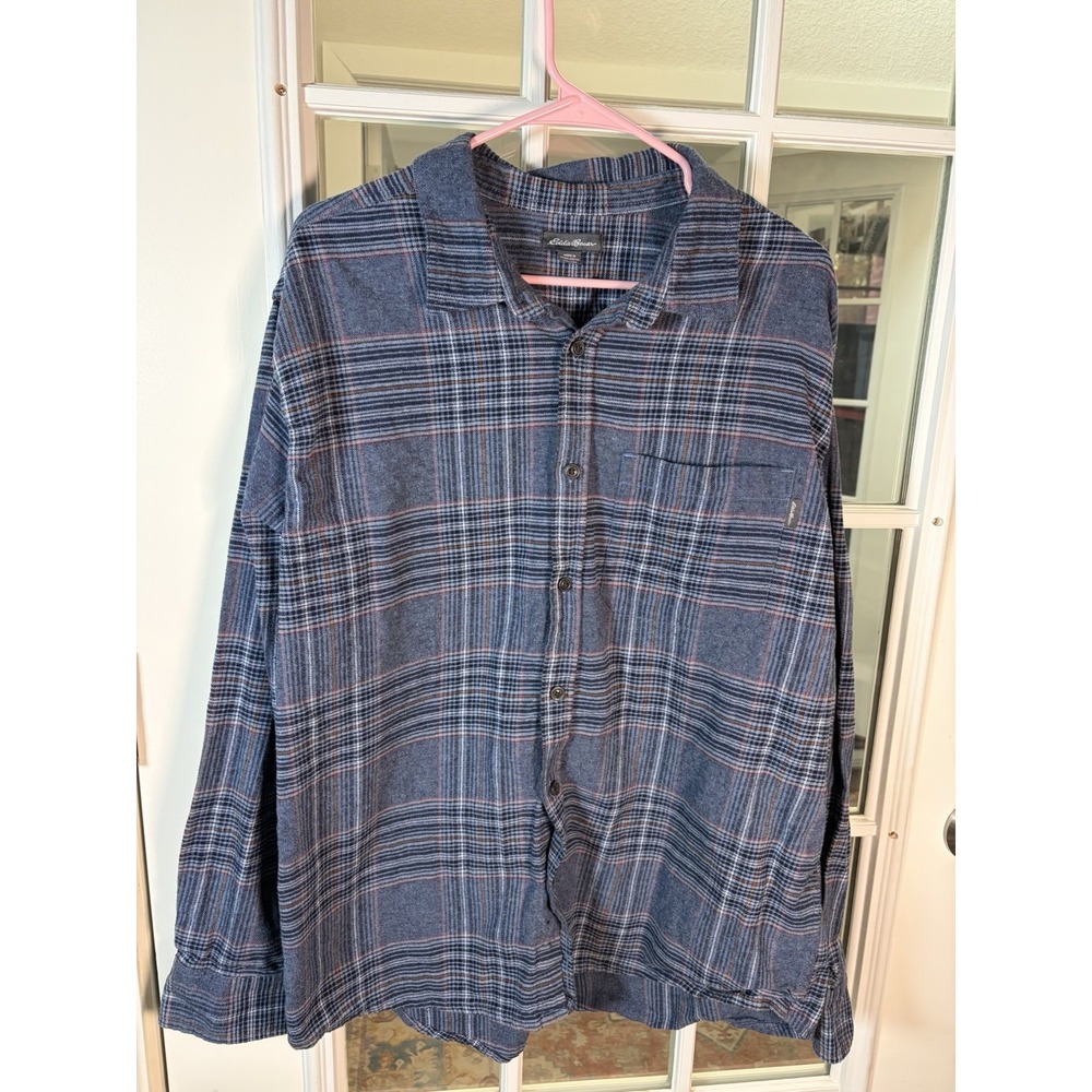 Eddie Bauer Men's XXL Blue Plaid Soft Brushed Flannel Button Down Shirt